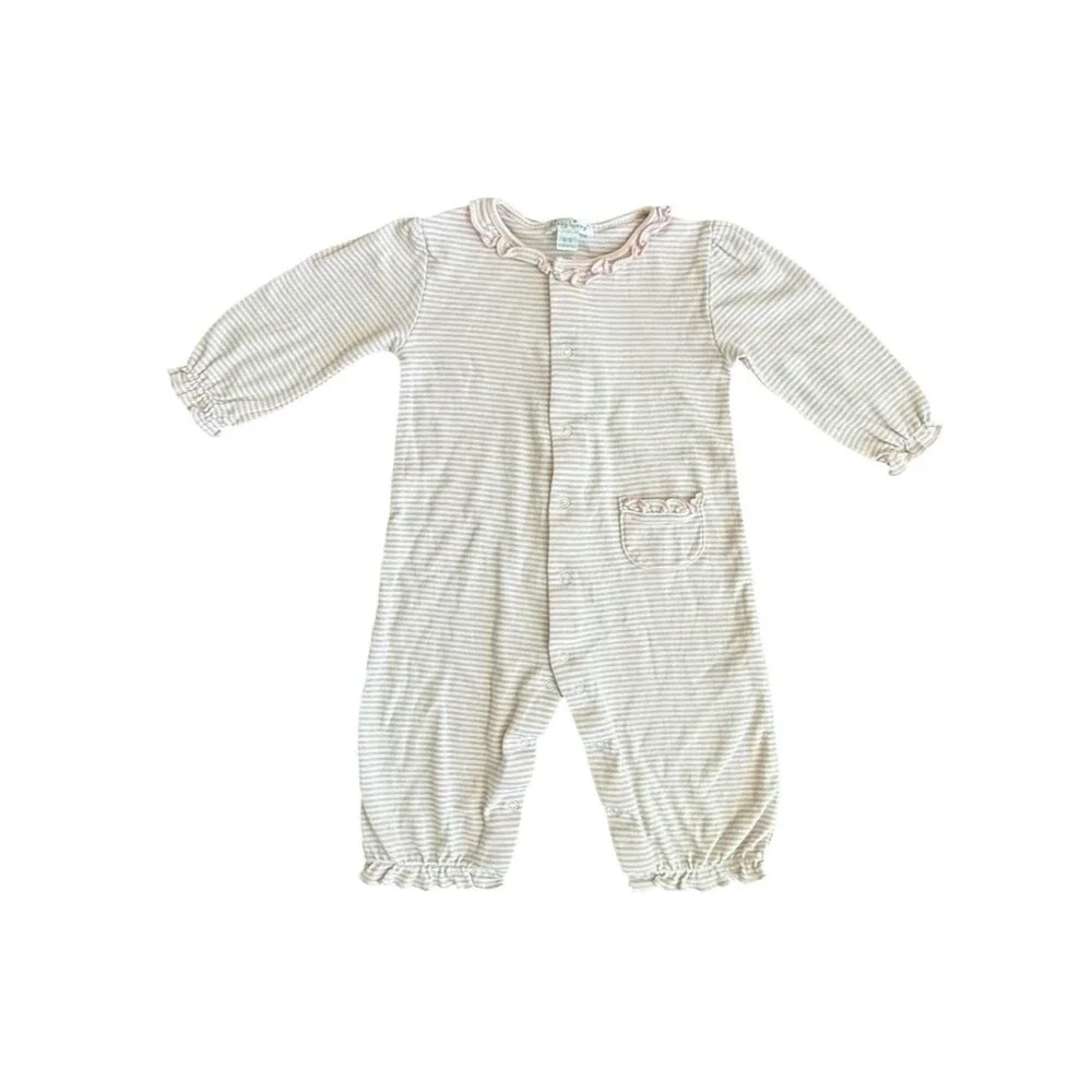 Kissy Kissy Baby Long Sleeve Pink & White Stripe One Piece Outfit. 6-9 Months.